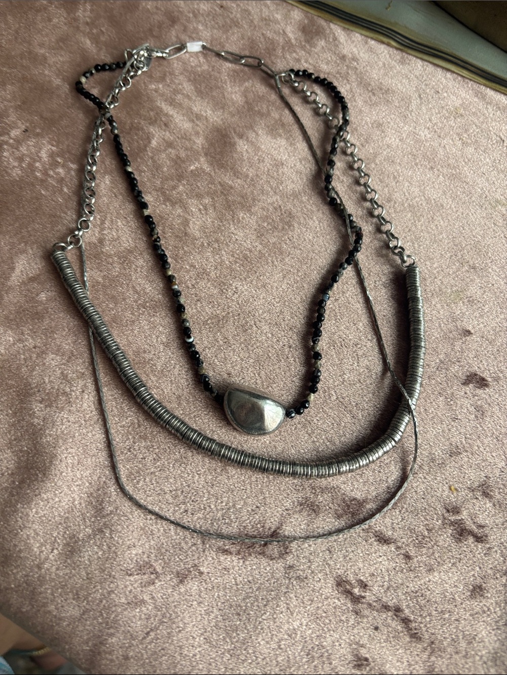 Free People Layered Black and Silver Multi-Strand Necklace